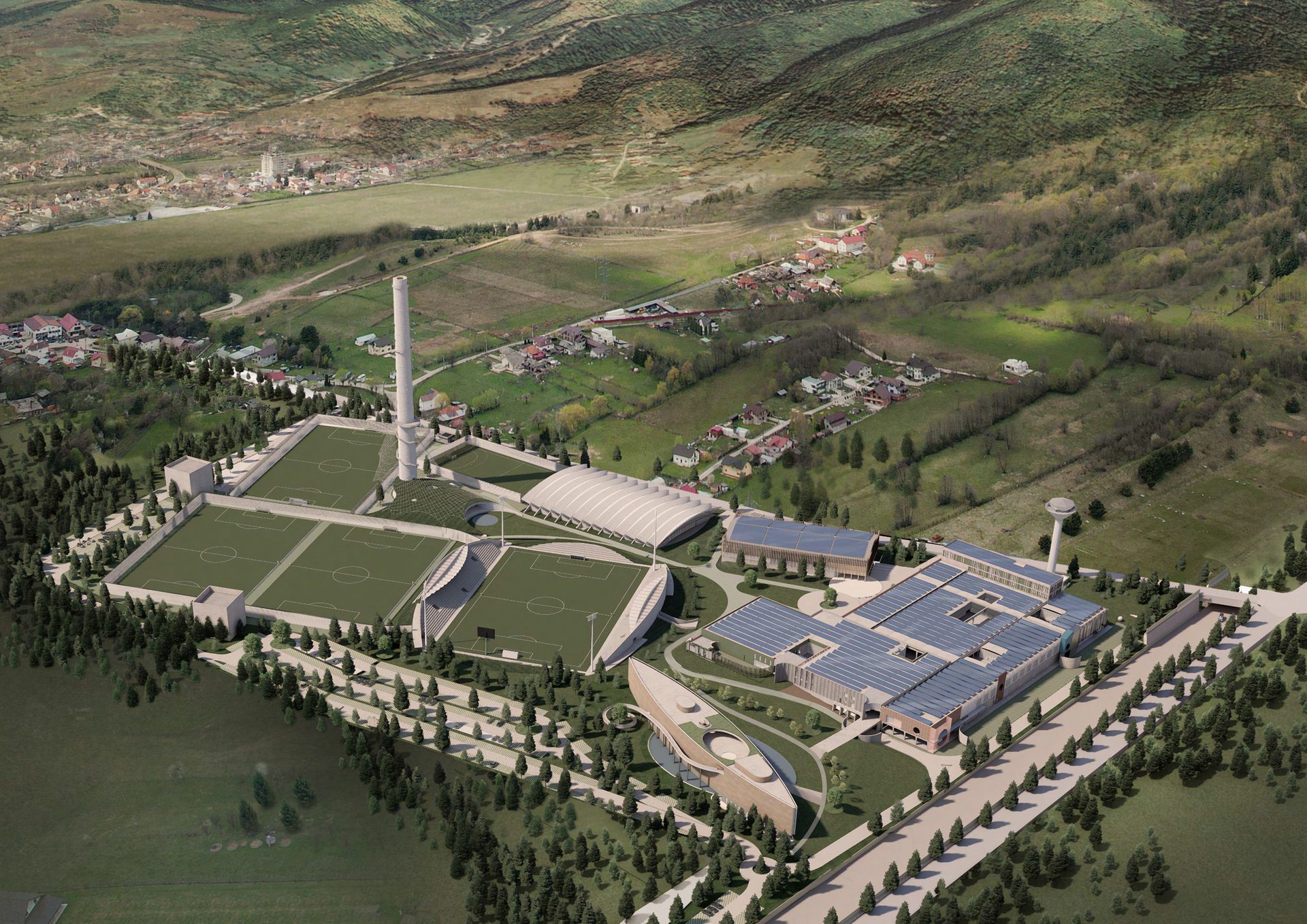 Forum Grația — vedere aeriană a complexului sportiv integrat
